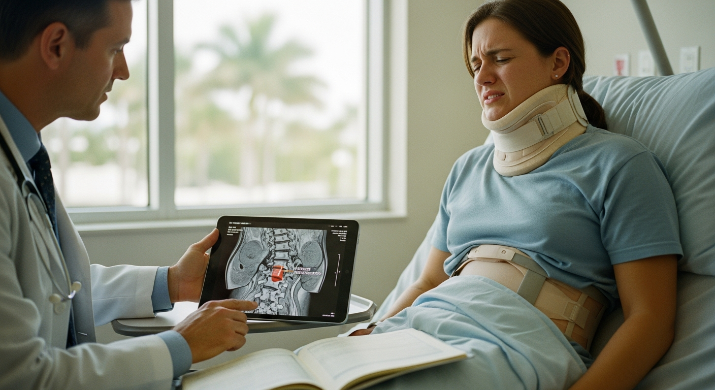 Spinal cord compression after car accident in Jupiter Florida reviewed during medical evaluation.