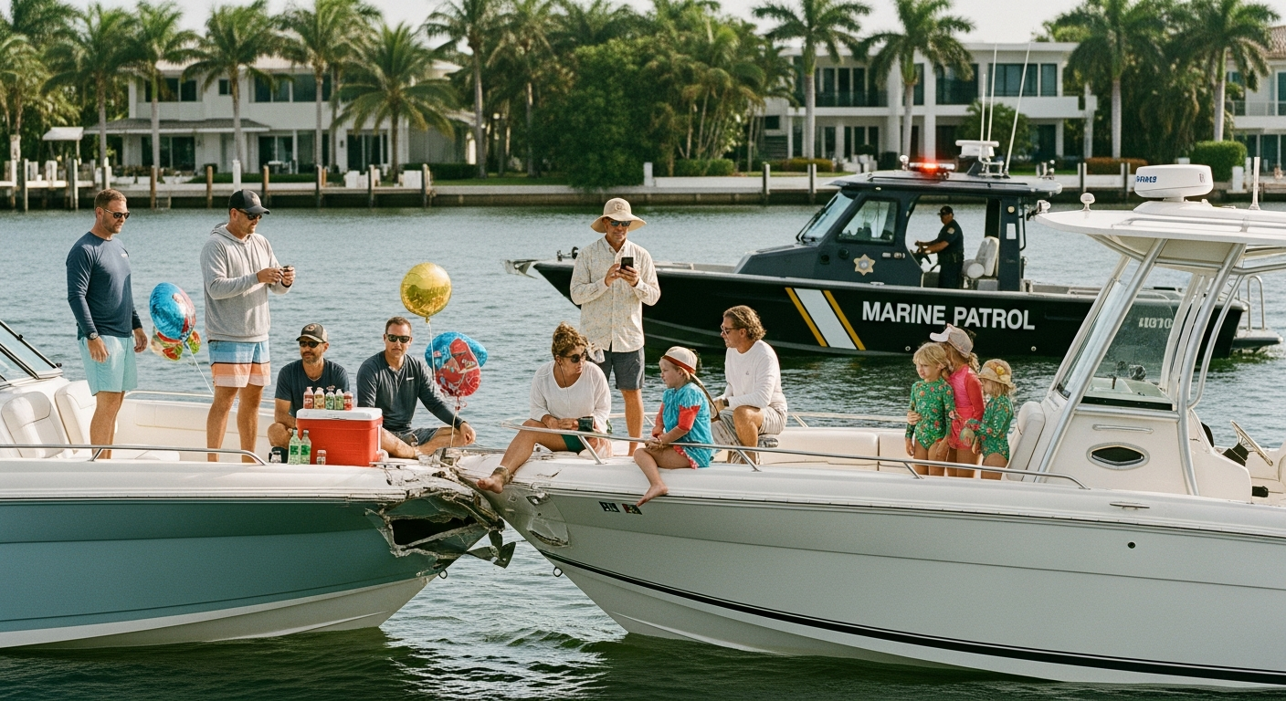Florida boat accident injuries on Intracoastal Waterway with marine patrol responding to collision.